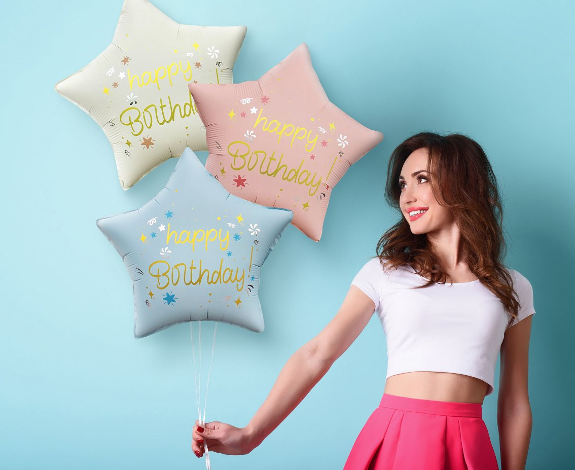 Foil balloon Happy Birthday (matt l. pink), star 18" EOL